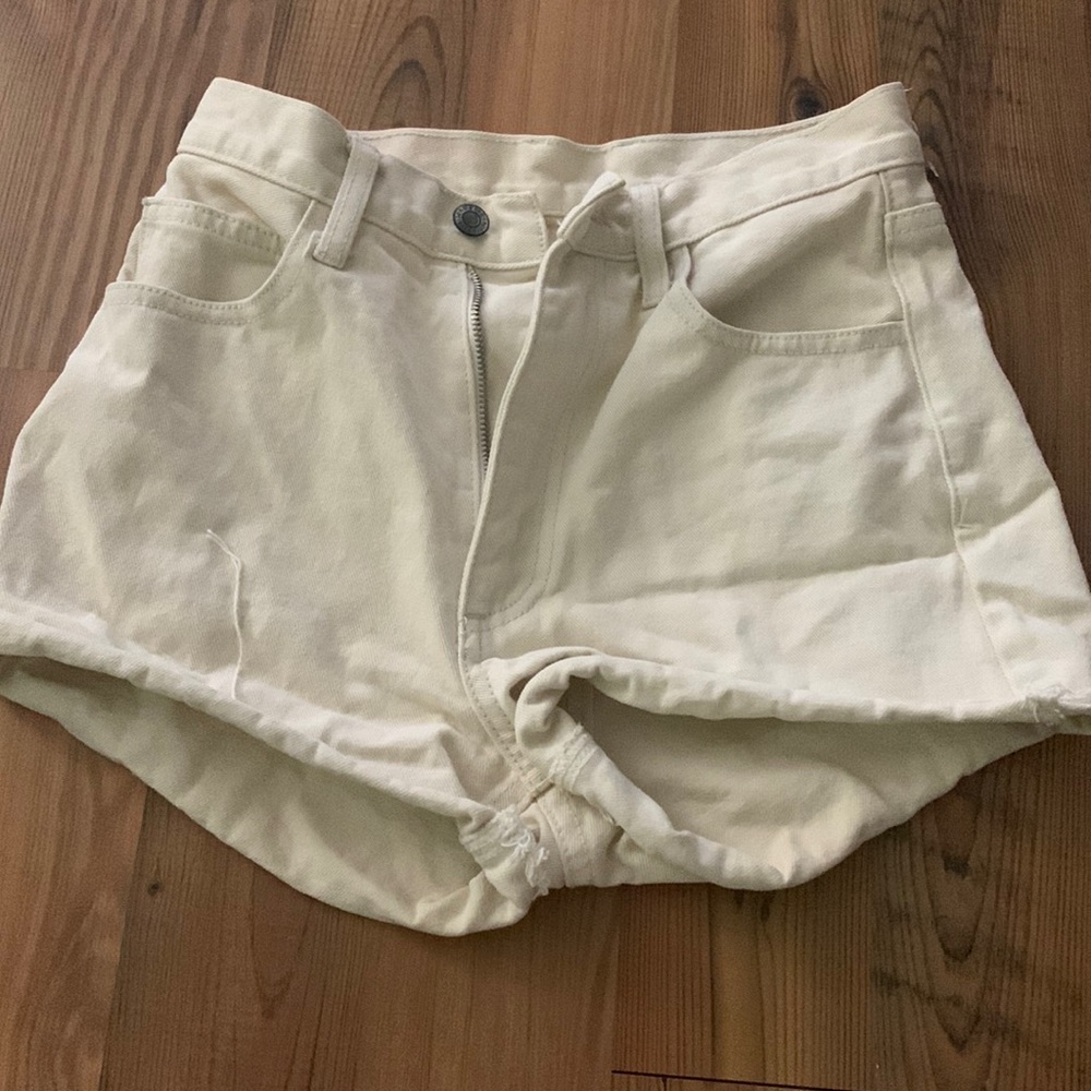 Cream high waisted denim shorts
